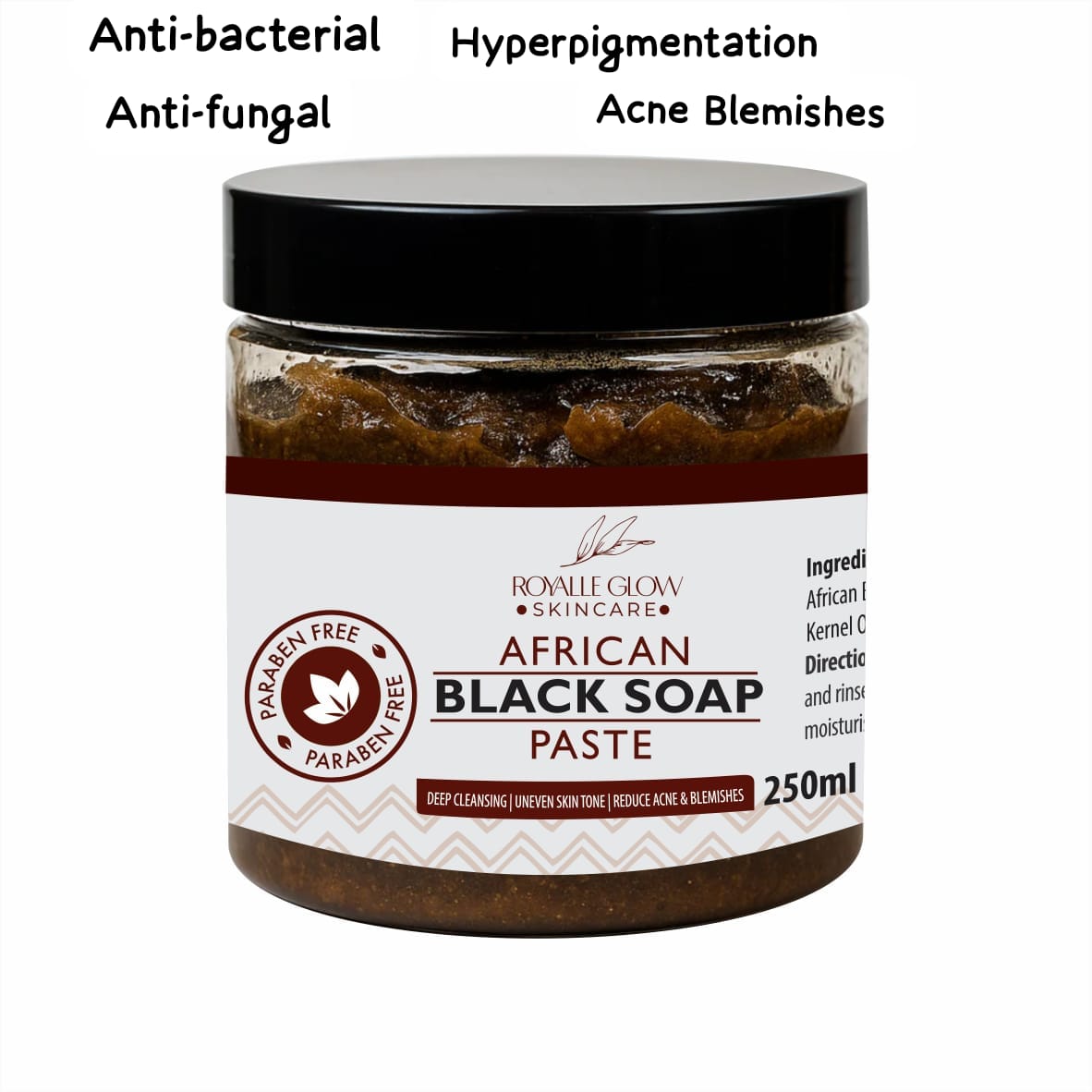 Royalle Glow Skincare African Black Soap Paste 250ml
