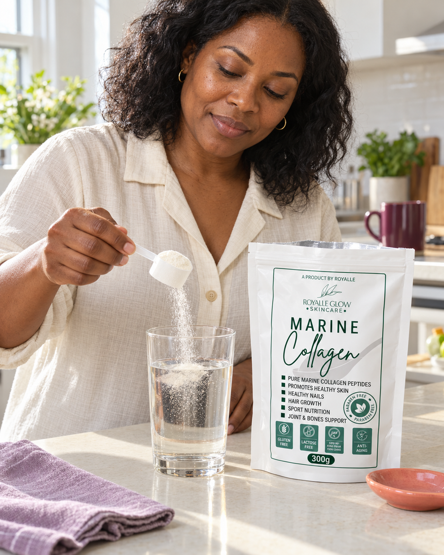 Royalle Glow Skincare Marine Collagen Powder 300g in an everyday setting